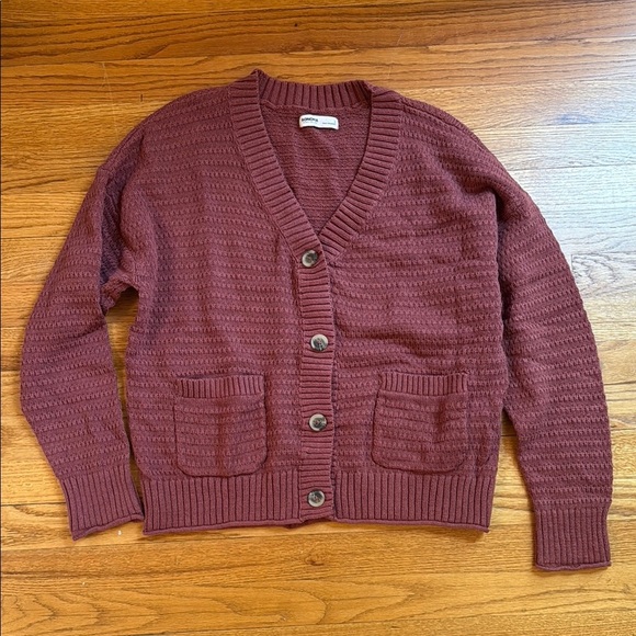 Sonoma Rose Pink Button Cardigan Sweater Ribbed Knit Texture Women L - Picture 1 of 4